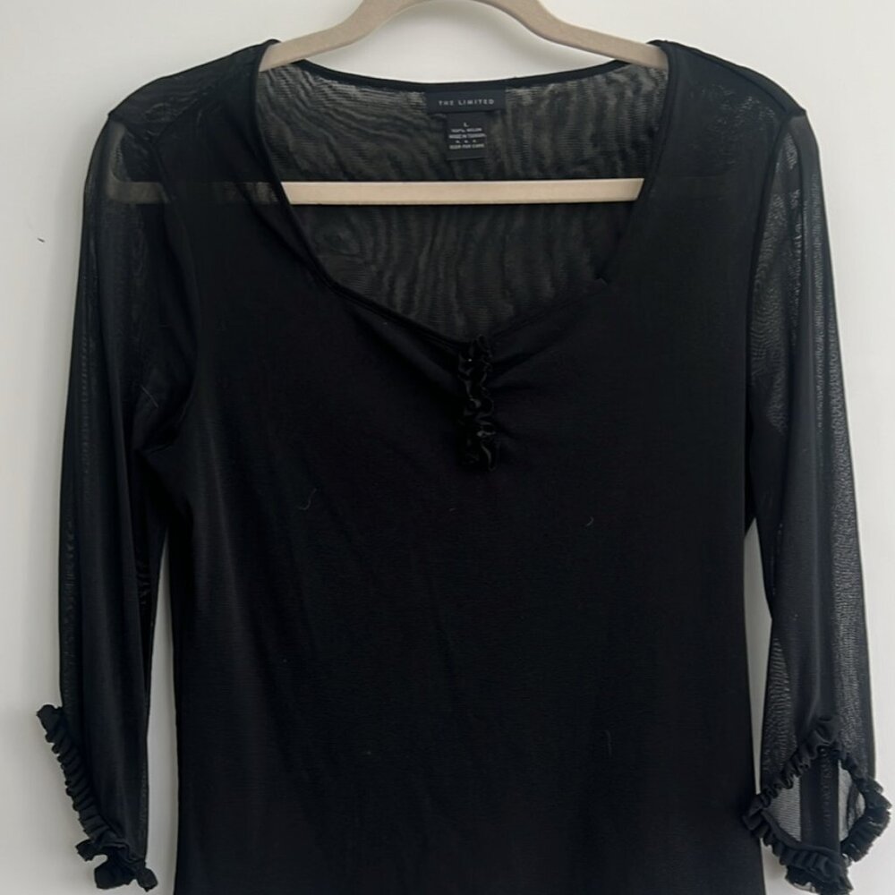The Limited Sheer V-Neck Blouse Black, Size L